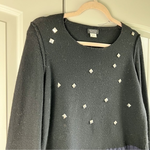 Sonia Rykel Wool Sweater womens size medium black navy bell sleeve - Picture 4 of 10